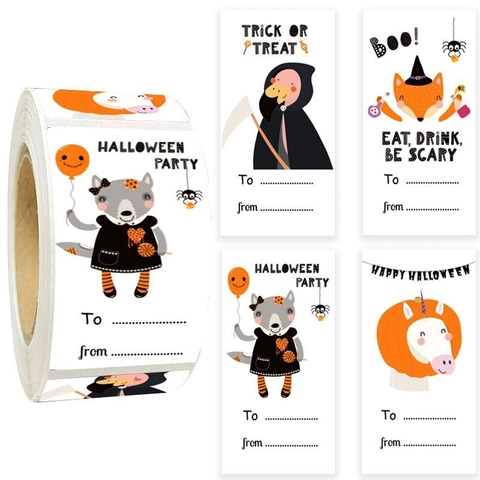 Halloween Trick Or Treat Stickers Rectangular Cartoon Pumpkin Ghost Adhesive Paper Gift Labels For Party Decoration