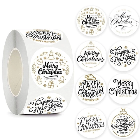 Adesivi Rotondi Sigillo Regalo Natale Felice Anno Nuovo Merry Christmas Etichette Adesive Per Decorazione Party
