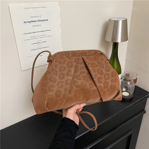 Borsa a Nuvola Vintage da Donna con Stampa Leopardata in Pelle PU Plissettata Borsa a Spalla Crossbody Pochette alla Moda