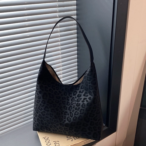 Sac Cabas Imprimé Léopard Rétro Grande Capacité PU Suède Sac à Épaule Hobo Pour Femmes Navette Quotidienne Style Urbain