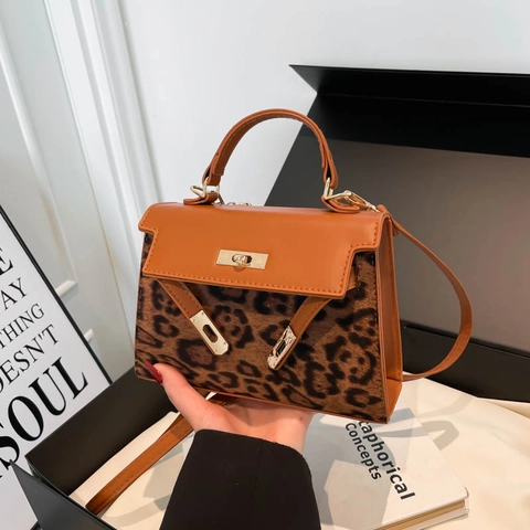Damen Vintage Leopardenmuster Schultertasche PU Leder Kelly Stil Handtasche Mit Abnehmbarem Gurt Urbane Umhängetasche Für Party