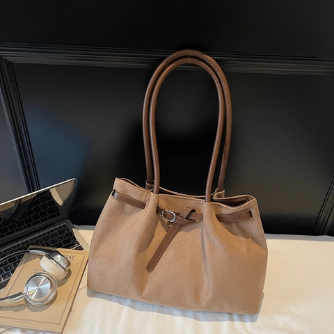 Grand Sac Cabas en Simili Daim pour Femmes Rétro Urbain Simple Sac Sous le Bras Bureau Travail Sac à Main