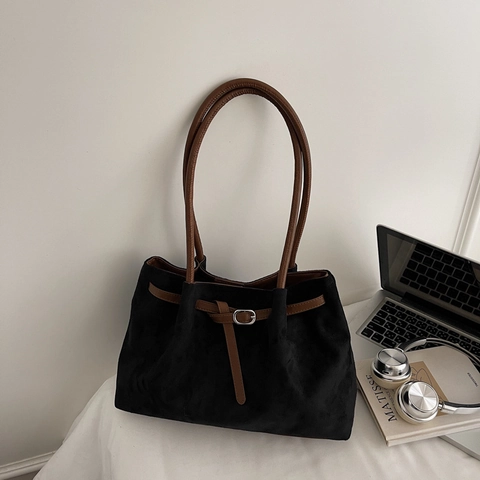 Grand Sac Cabas en Simili Daim pour Femmes Rétro Urbain Simple Sac Sous le Bras Bureau Travail Sac à Main