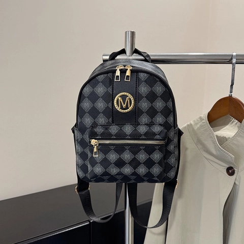 Zaino Mini Moda Donna Lettera M Monogramma Motivo Rombi Pelle PU Zaino Alla Moda Capiente Borsa da Viaggio per Donna