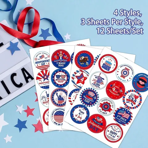 Pegatinas del Día de la Independencia Bandera de EE UU Tío Sam Patrones Rojo Blanco Azul Calcomanías para Regalos DIY