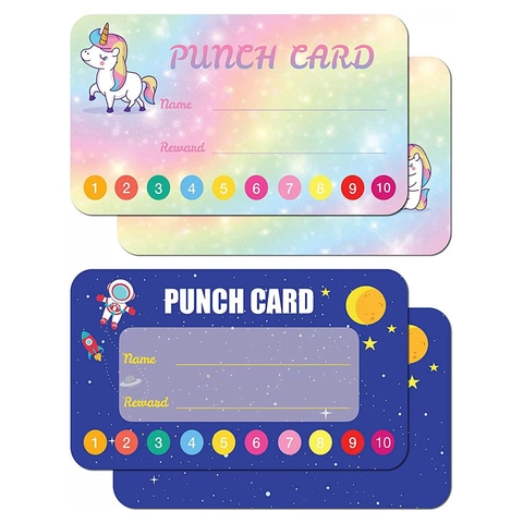 Student Reward Punch Cards Classroom Behavior Incentive Cards Cartoon Unicorn Astronaut Space Theme Coated Paper Cards