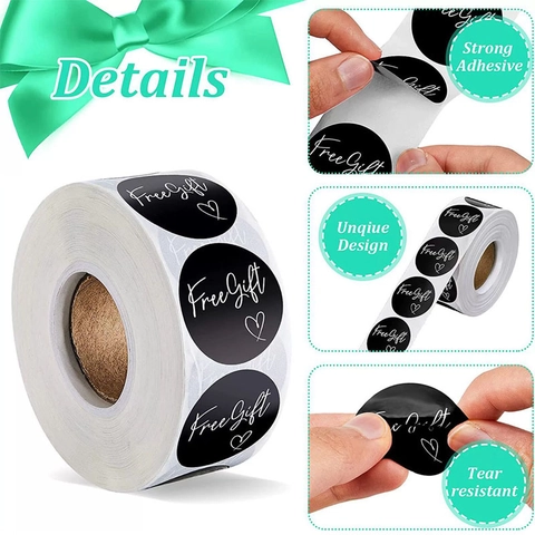 Autocollants Free Gift Manuscrits Motif Cœur Étiquettes Autocollantes Rondes Pour Emballage Commercial Sceau Enveloppe Décoration Cadeau