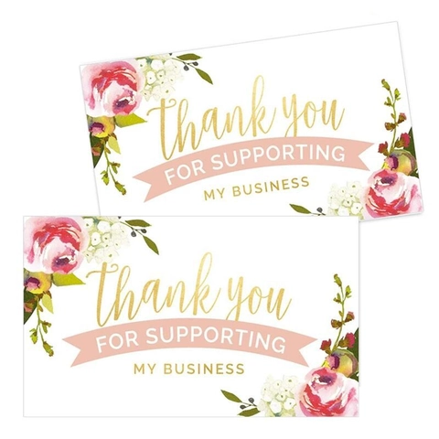 Pink Floral Business Thank You Cards For Supporting My Business Small Shop Package Inserts Rose Design Appreciation Note Cards