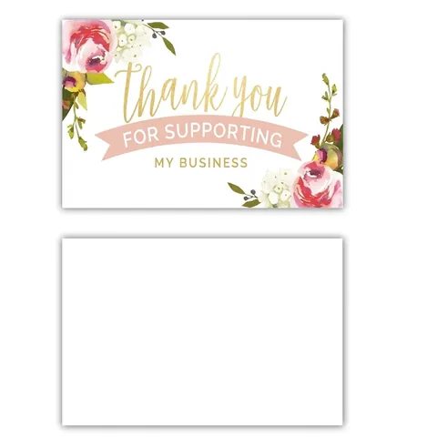 Pink Floral Business Thank You Cards For Supporting My Business Small Shop Package Inserts Rose Design Appreciation Note Cards