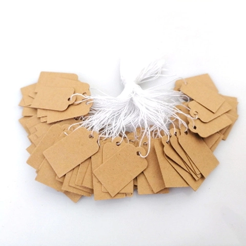 Blank Kraft Paper Jewelry Price Tags With White Cotton String Rectangular Brown Hanging Labels For Gift Packaging Craft Display