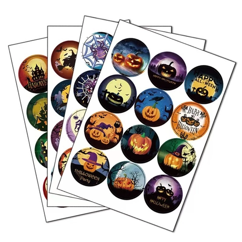 Adesivi Halloween Motivi Zucca Teschio Fantasma Pipistrello Etichette Adesive Tonde Per Decorazione Festa Cottura Regali