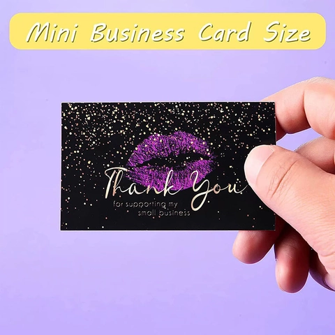 Black Thank You For Supporting My Small Business Cards With Lip Prints Gold Glitter Makeup Style Appreciation Gift Card