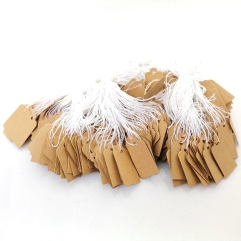 Blank Kraft Paper Jewelry Price Tags With White Cotton String Rectangular Brown Hanging Labels For Gift Packaging Craft Display