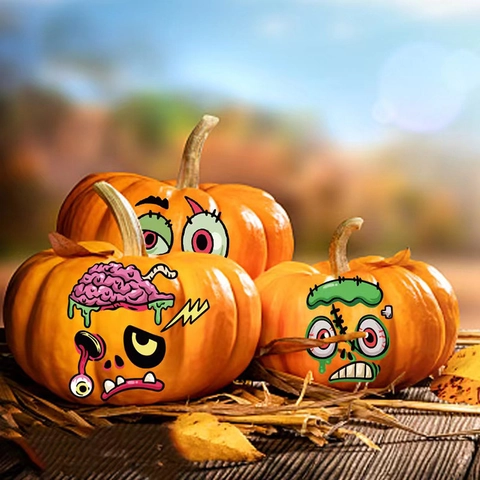 Autocollants Décoration Citrouille Halloween DIY PVC Amovibles Visages Fantômes Expressions Monstres Pour Fête Artisanat Enfants
