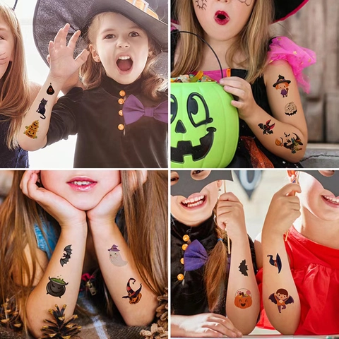 Adesivi per Tatuaggi Temporanei di Halloween Horror Cicatrici Realistiche Ferite Cucite Graffi di Sangue Zucca del Fumetto Strega Fantasma Decalcomanie d'Arte del Corpo Impermeabili per il Trucco della Festa