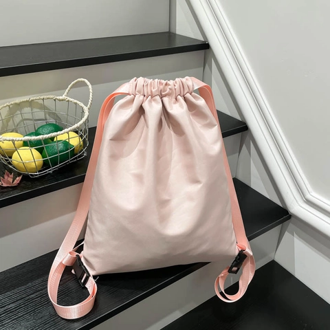 Mochila Informal de Nailon con Cordón para Mujer Bolso de Cubo de Gran Capacidad Estilo Coreano Color Sólido para Viajes