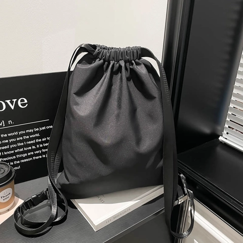 Mochila Informal de Nailon con Cordón para Mujer Bolso de Cubo de Gran Capacidad Estilo Coreano Color Sólido para Viajes