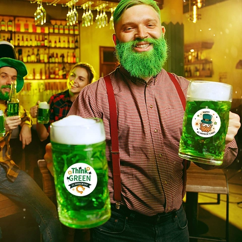 St Patricks Day Adesivi Rotondi Trifoglio Verde Pentola Oro Arcobaleno Etichette Adesive per Matrimonio Festa Fai da Te