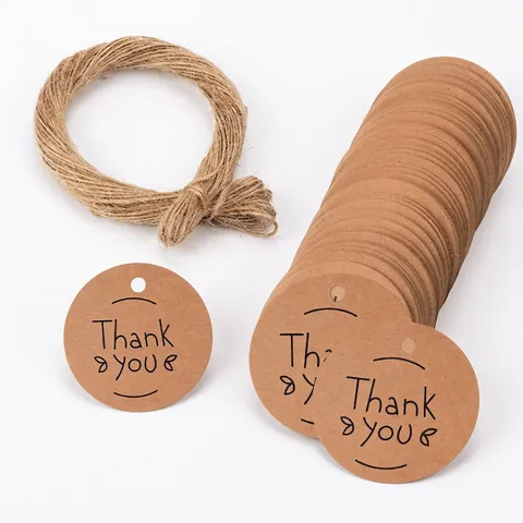Vintage Kraftpapier Thank You Geschenkanhänger Mit Juteschnur Rund Rechteckig Blumenmuster Hängende Etiketten Für Hochzeit Party Dekoration Verpackung