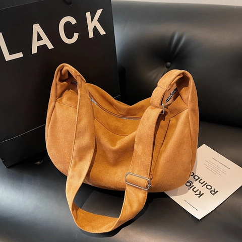Women Large Capacity PU Crossbody Hobo Bag Retro Solid Color Shoulder Dumpling Bag Daily Casual Tote Bag With Zipper