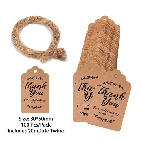 Vintage Kraft Paper Thank You Gift Tags With Jute Twine For Wedding Party Birthday Graduation Favor Label Packaging Decor