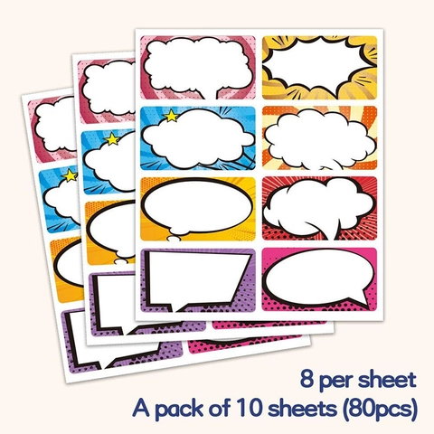 Comic Pop Art Speech Bubble Name Labels For Students Teachers Multicolor Adhesive Sticker For School Home Organization