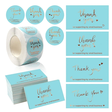 Blaue Goldfolie Herz Dankeskarten Und Aufkleber Roségold Small Business Support Etiketten Für Hochzeitsfeier Geschenkverpackung