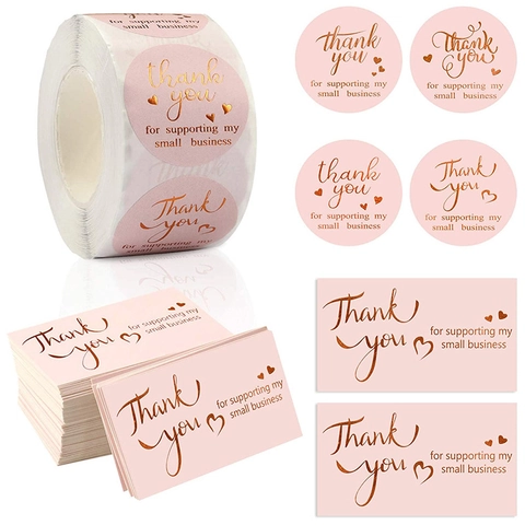 Pink Heart Thank You Stickers And Cards Set For Supporting My Small Business Adhesive Labels Gift Packing Supplies For Online Shop