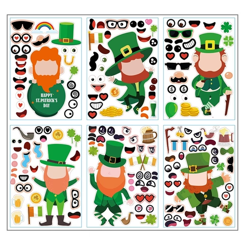 St Patrick's Day Leprechaun DIY Puzzle Stickers For Kids Shamrock Gold Coin Rainbow Clover Pattern Festive Decoration Stickers