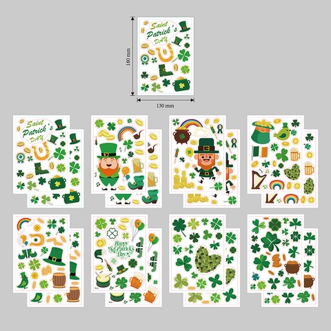 Autocollants Trèfle Saint-Patrick Trèfle à Quatre Feuilles Farfadet Pot d'Or Décorations de Fête Irlandaise Étiquettes Scrapbooking