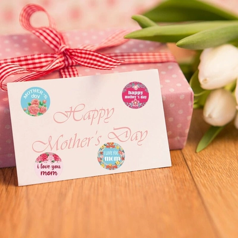 Runde Muttertags Aufkleber Blumen Herz Design Haftetiketten Für Geschenkverpackung Umschlagsiegel Warmes Festliches Dekor Für Mama
