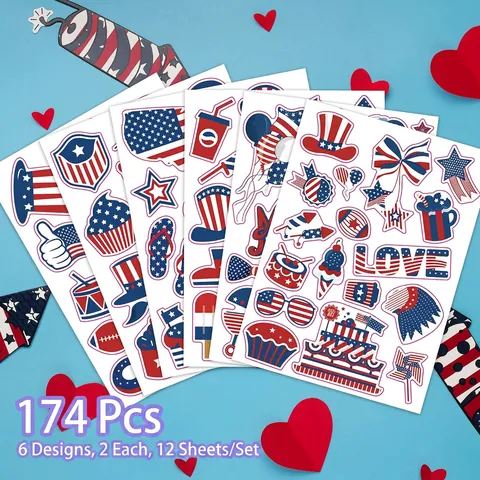 Patriotische Amerikanische Flagge Unabhängigkeitstag Aufkleber Wasserdicht DIY Decals Vierter Juli Feier Party Deko Aufkleber