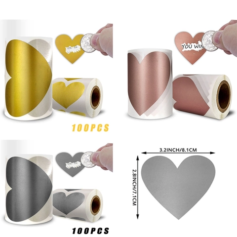Herzform Metallic Rubbelaufkleber Gold Silber Roségold Selbstklebende Rubbeletiketten Für DIY Karten Hochzeit Party Spiele Überraschungsnachrichten