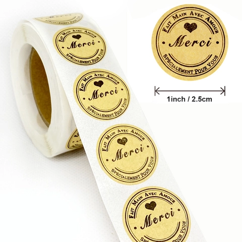 Kraft Paper Thank You Stickers Merci Heart Seal Labels For Hand Made Gift Bags Envelopes Wedding Party Decor Brown Label