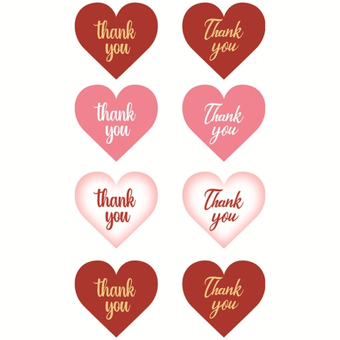 Autocollants de Remerciement Cœur Rouge Rose Étiquettes Adhésives pour Saint Valentin Mariage Fête Emballage Cadeau Décor de Sceau d'Enveloppe