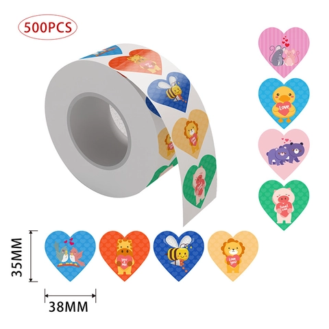 Herzförmige Cartoon Tier Aufkleber Rolle Für Valentinstag Geschenkverpackung Scrapbooking DIY Dekorative Siegel Etiketten
