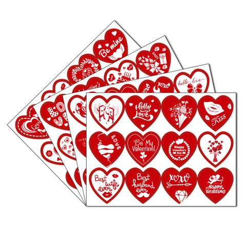 Romantic Red Heart Stickers Happy Valentine's Day Copper Plate Adhesive Decals For Wedding Party Gift Envelope Sealing Decor