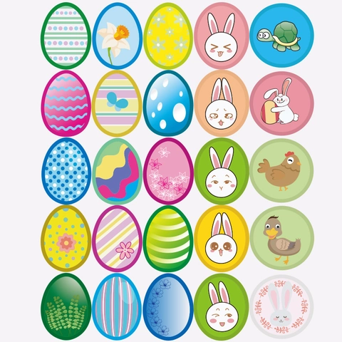 Cartoon Easter Stickers Happy Easter Day Rabbit Egg Chick Decorative Labels For Holiday Gift Greeting Card Decoration