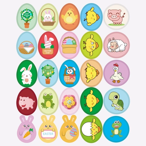 Cartoon Easter Stickers Happy Easter Day Rabbit Egg Chick Decorative Labels For Holiday Gift Greeting Card Decoration