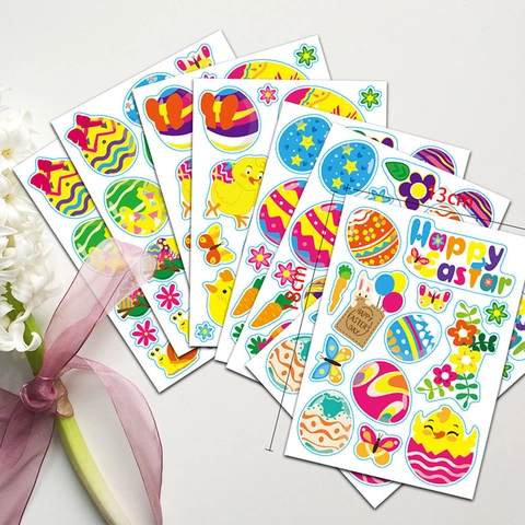 Lot Autocollants Joyeuses Pâques Motifs Lapin Œuf Poussin Décoration Boîte Cadeau Fête Adhésifs Décoratifs Dessin Animé