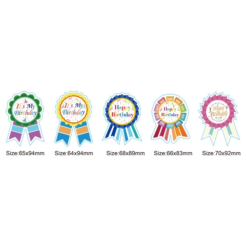 Happy Birthday Sticker Labels Colorful Medal Badge Shaped Adhesive Decals For Birthday Party Favor Gift Wrap Decoration