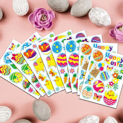 Lot Autocollants Joyeuses Pâques Motifs Lapin Œuf Poussin Décoration Boîte Cadeau Fête Adhésifs Décoratifs Dessin Animé