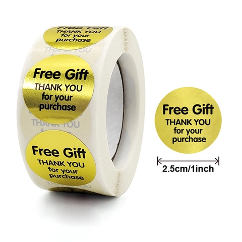 Autocollants Ronds Free Gift Or Métallisé Étiquettes Thank You For Your Purchase pour Petites Entreprises Emballage Envoi