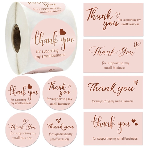 Pink Heart Thank You Stickers And Cards Set Small Business Packaging Sealing Adhesive Labels For Online Shop Gift Tags Decor