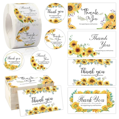 Sunflower Thank You For Supporting My Small Business Stickers And Cards Floral Design Stationery For Online Retail Shop Packaging Business Gift Labels