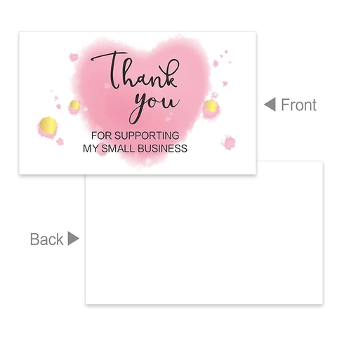 Thank You For Supporting My Small Business Cards Gold Foil Heart Feather Pink White Business Appreciation Note For Customer Order Packaging