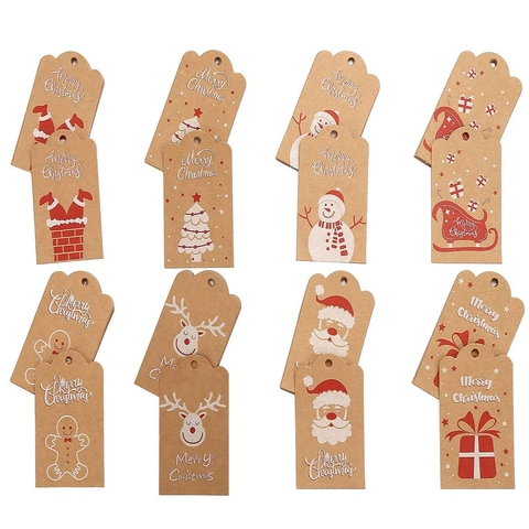 Etichette Regalo di Natale in Carta Kraft Con Corda di Juta Babbo Natale Pupazzo di Neve Renna per Decorazione Feste