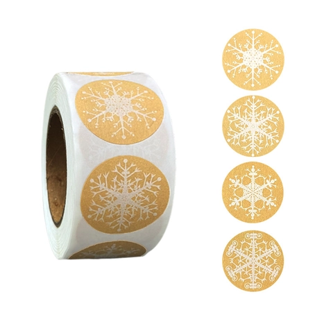 Merry Christmas Envelope Seal Stickers Snowflake Gold Stamping Kraft Holographic Round Label Stickers For Holiday Gift Packaging Decoration