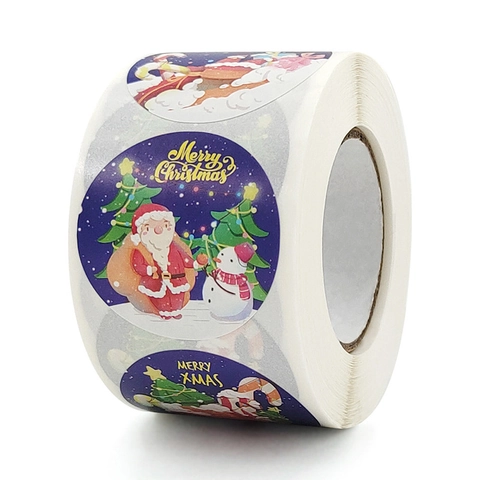 Adesivi a Rotolo Merry Christmas Rotondi Babbo Natale Pupazzo di Neve Albero Etichette per Sigillare Scatole Regalo Decorazioni