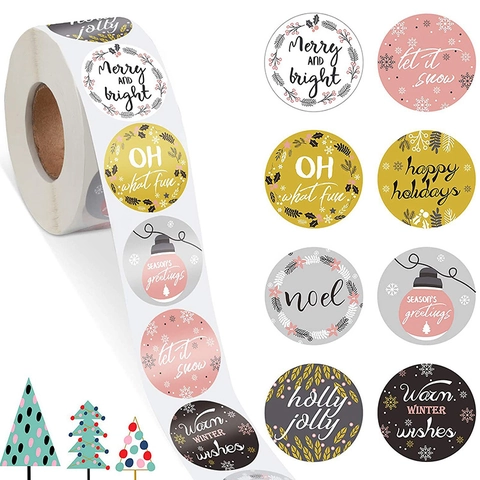 Round Christmas Stickers Festive Holiday Decorative Labels For Gift Wrapping Envelope Seals DIY Craft Adhesive Paper